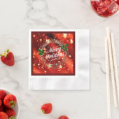 Serviette En Papier Joyeux Noël, Parkling Red et Gold Design (En situation)