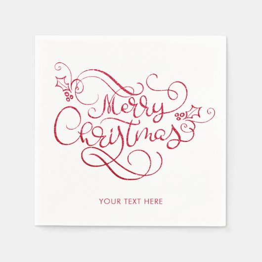 Serviette En Papier Joyeux Noël Parties scintillant rouge Typographie (Devant)