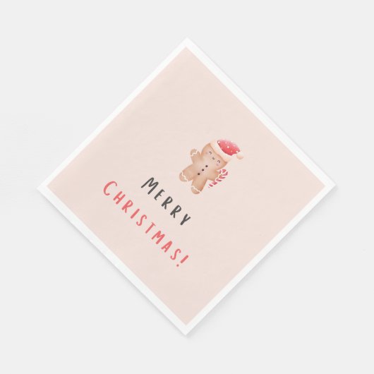 Serviette En Papier Joyeux Noël Pastel Pain d'épices rose (Coin)