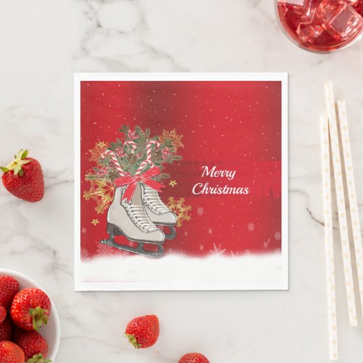 Serviette En Papier Joyeux Noël Patinage sur glace Sucres de canne Sno (En situation)