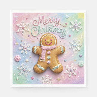 Serviette En Papier Joyeux Noël Pâtisserie Gingerbread Flocons de Neig