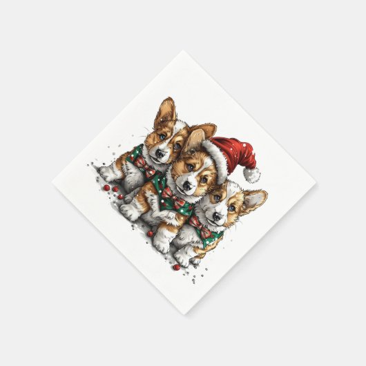 Serviette En Papier Joyeux Noël Pembroke Welsh Corgi Puppies (Coin)