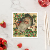 Serviette En Papier Joyeux Noël Père Noël classique antique (En situation)