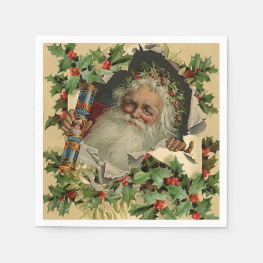 Serviette En Papier Joyeux Noël Père Noël classique antique (Devant)