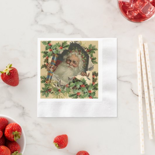 Serviette En Papier Joyeux Noël Père Noël classique antique (En situation)
