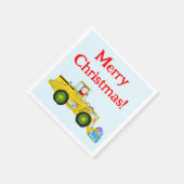 Serviette En Papier Joyeux Noël Père Noël En Bulldozer Livrant Cadeau (Coin)