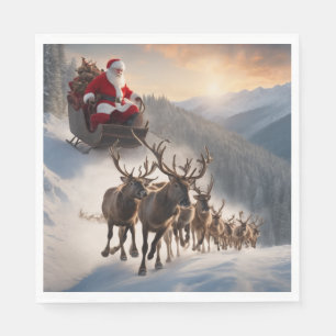 Serviette En Papier Joyeux Noël Père Noël et Reindeer