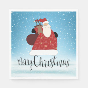 Serviette En Papier Joyeux Noël Père Noël et Rudolph