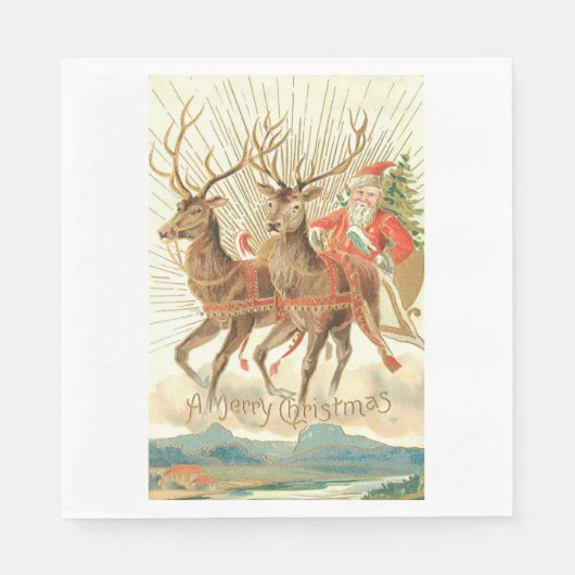 Serviette En Papier Joyeux Noël (Père Noël et son renne) (Devant)
