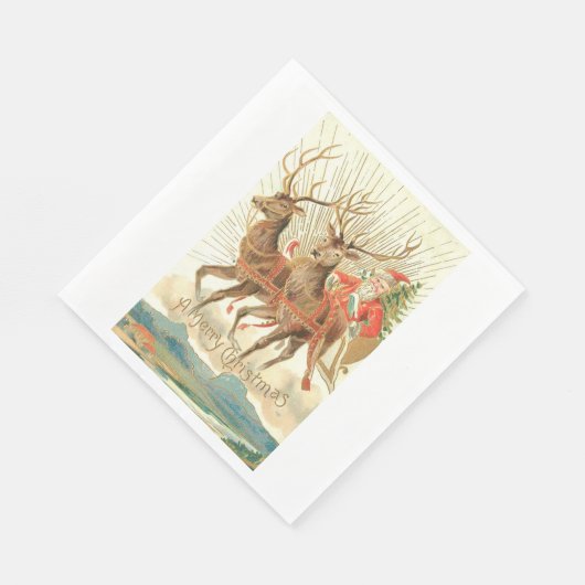 Serviette En Papier Joyeux Noël (Père Noël et son renne) (Coin)