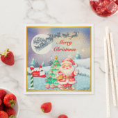Serviette En Papier Joyeux Noël Père Noël, Sleigh, Reindeer, Snowflake (En situation)