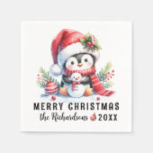 Serviette En Papier Joyeux Noël personnalisé mignon pingouin (Devant)