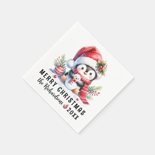 Serviette En Papier Joyeux Noël personnalisé mignon pingouin (Coin)