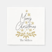 Serviette En Papier Joyeux Noël personnalisé, Snowflakes or (Devant)