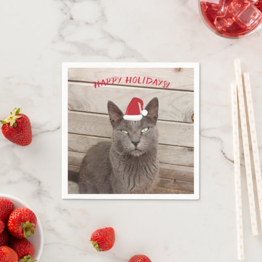 Serviette En Papier Joyeux Noël photo de chat (En situation)
