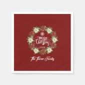 Serviette En Papier Joyeux Noël Poinsettia Wreath Monogramme (Devant)