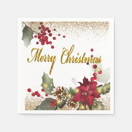 Serviette En Papier Joyeux Noël Pointsettias Papier serviettes (Devant)
