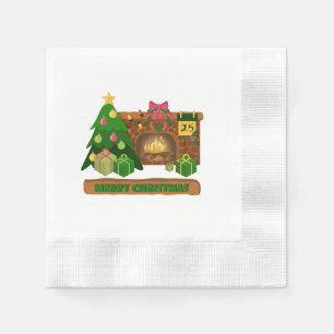 Serviette En Papier Joyeux Noël près de la cheminée bonfire xmas arbre