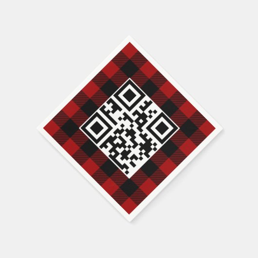 Serviette En Papier Joyeux Noël QR Code Sur Buffalo Plaid (Coin)
