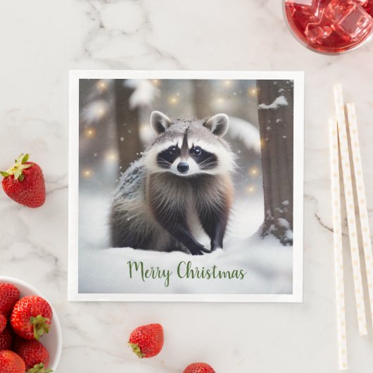 Serviette En Papier Joyeux Noël Raccoon papier serviettes (En situation)
