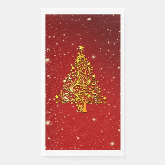 Serviette En Papier Joyeux Noël Red Gold Tree étoiles (Devant)