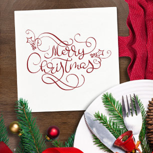 Serviette En Papier Joyeux Noël Red Script Typographie