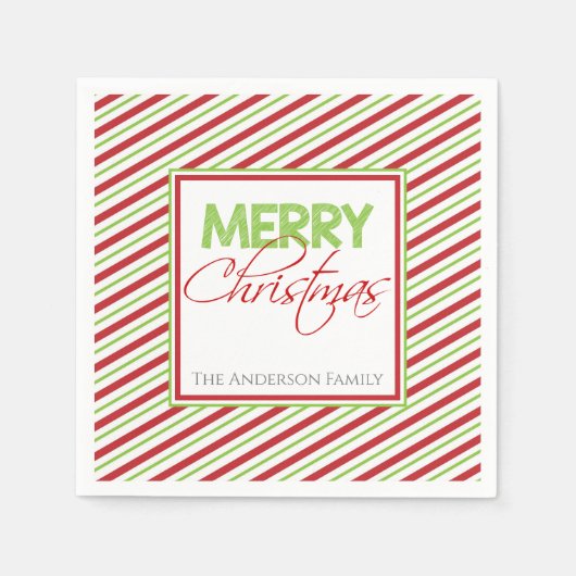 Serviette En Papier Joyeux Noël | Red Stripes Party (Devant)