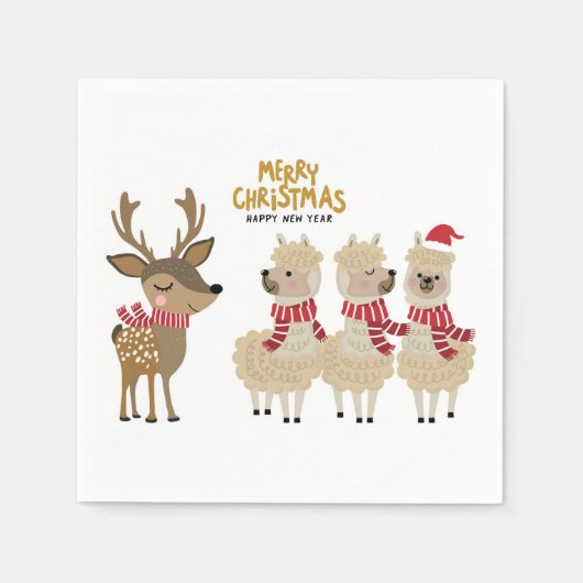 Serviette En Papier Joyeux Noël | Reindeer & Alpacas (Devant)