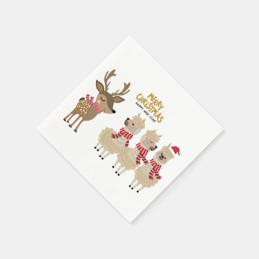 Serviette En Papier Joyeux Noël | Reindeer & Alpacas (Coin)