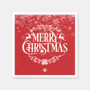 Serviette En Papier Joyeux Noël Reindeer Holly Flakes hiver neige