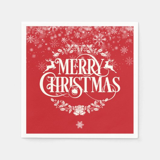 Serviette En Papier Joyeux Noël Reindeer Holly Flakes hiver neige (Devant)