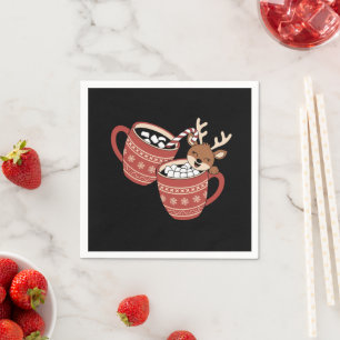 Serviette En Papier Joyeux Noël Renne Mignon Famille Noël Café 