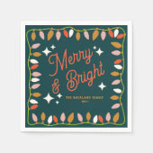 Serviette En Papier Joyeux Noël rétro et lumières vertes (Devant)
