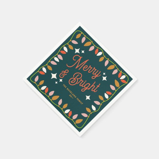 Serviette En Papier Joyeux Noël rétro et lumières vertes (Coin)