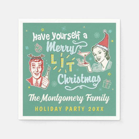Serviette En Papier Joyeux Noël Retro Midsiècle moderne Funky moderne (Devant)