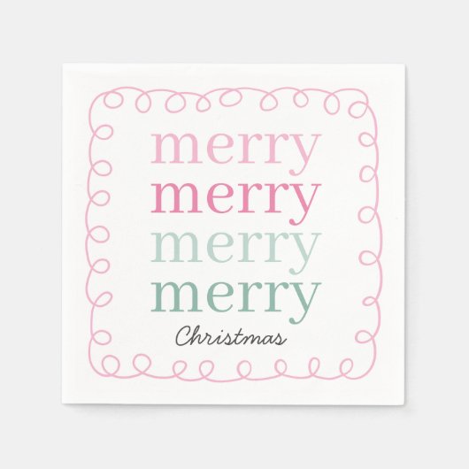 Serviette En Papier Joyeux Noël rose moderne Script (Devant)