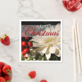 Serviette En Papier Joyeux Noël Rouge Blanc Fleurs de Fêtes (En situation)