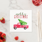 Serviette En Papier Joyeux Noël Rouge Camion Pine Tree Russe (En situation)