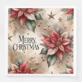 Serviette En Papier Joyeux Noël, Rouge et Or Poinsettia (Devant)