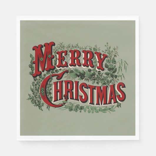 Serviette En Papier Joyeux Noël rouge et vert (Devant)