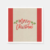 Serviette En Papier Joyeux Noël Rouge Faux Foil Script moderne Kraft (Devant)