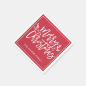 Serviette En Papier Joyeux Noël Rouge moderne Script Holiday (Coin)