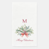 Serviette En Papier Joyeux Noël Rouge Monogramme Vert (Devant)