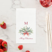 Serviette En Papier Joyeux Noël Rouge Monogramme Vert (En situation)