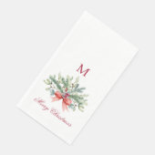 Serviette En Papier Joyeux Noël Rouge Monogramme Vert (Coin)