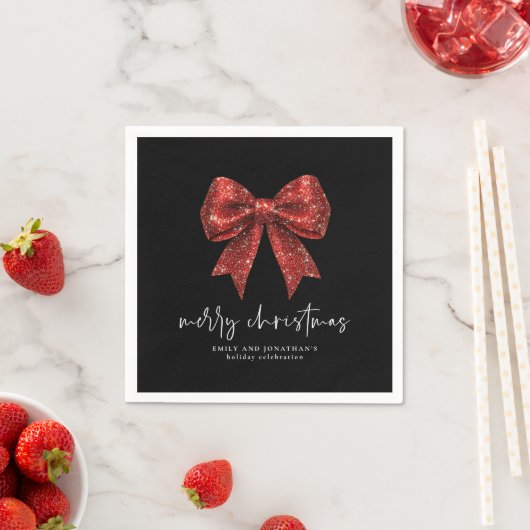 Serviette En Papier Joyeux Noël Rouge Parties scintillant Coquette Bow (En situation)