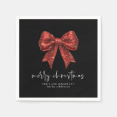 Serviette En Papier Joyeux Noël Rouge Parties scintillant Coquette Bow (Devant)