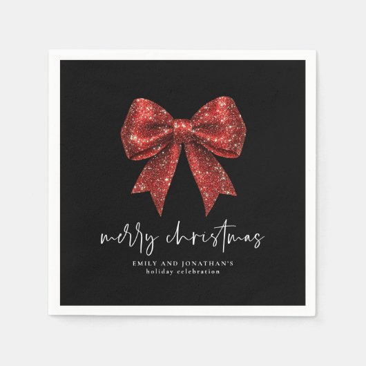 Serviette En Papier Joyeux Noël Rouge Parties scintillant Coquette Bow (Devant)
