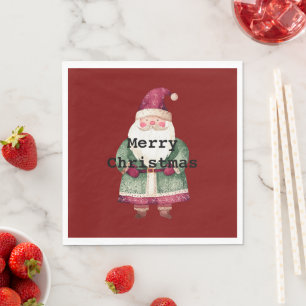 Serviette En Papier Joyeux Noël Rouge Vert Père Noël