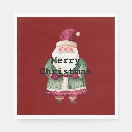 Serviette En Papier Joyeux Noël Rouge Vert Père Noël (Devant)